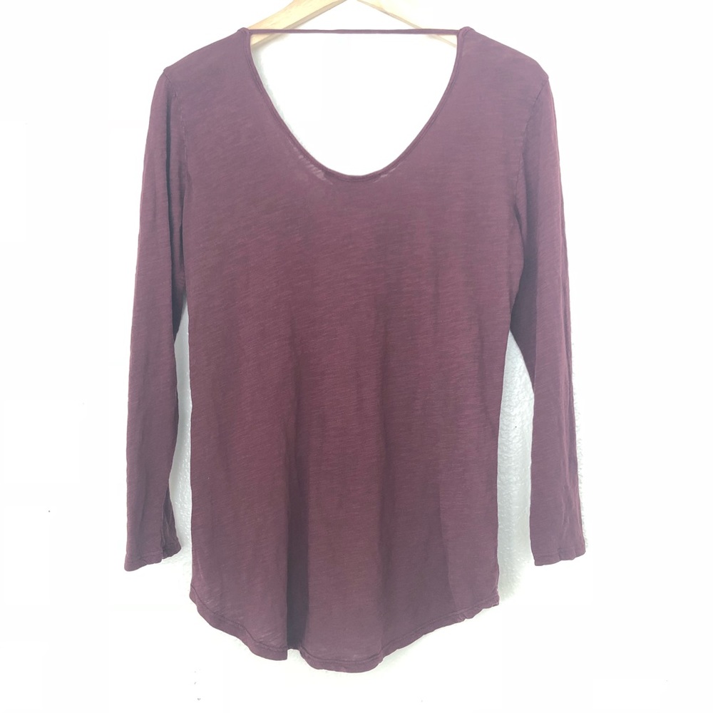 Lucky Brand Maroon Embroidered Mesh Detail Blouse - Picture 2 of 6
